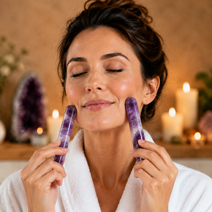 Amethyst Massage Wand Duo, Set of 2 Crystal Facial Massage Tools, Self Care Gift