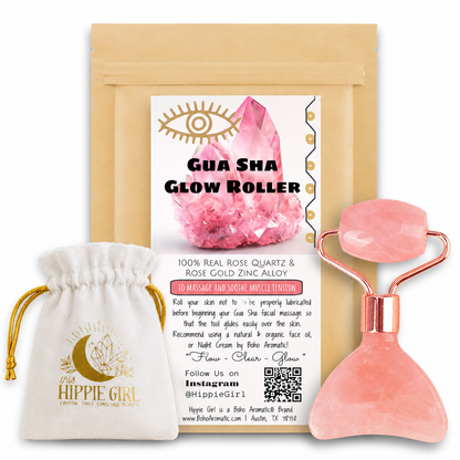 GUA SHA GLOW ROLLER - Travel Friendly, Rose Quartz and Rose Gold Roller & Scraper