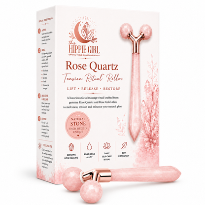 Rose Quartz Tension Ritual™ Roller – 3D Faceted Crystal Facial Massage Roller for Face & Neck, Lymphatic Drainage, Jawline Sculpting, Puffiness Relief, Rose Gold Alloy