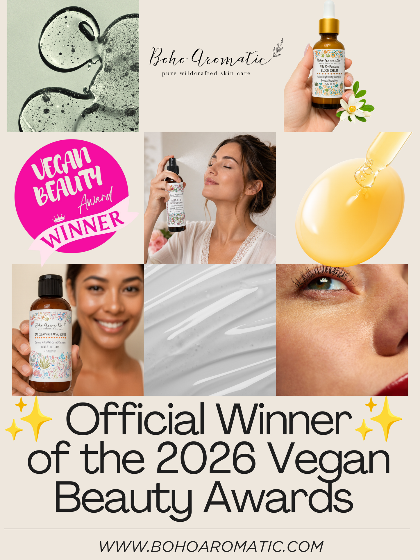 Ultimate Boho Skincare Set - 6 Full size bottles, Konjac Sponge, Eye Cream Applicator and Scoopie