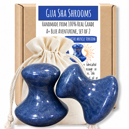 Blue Aventurine Gua Sha Mushroom Set, Facial Sculpting  - Crystal Energy for Face + Body