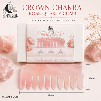 Crown Chakra Rose Quartz Comb | Crystal Scalp Massage Comb | Wide Tooth Detangling Comb | Rose Quartz Hair Comb | Self Care Hair Ritual Tool