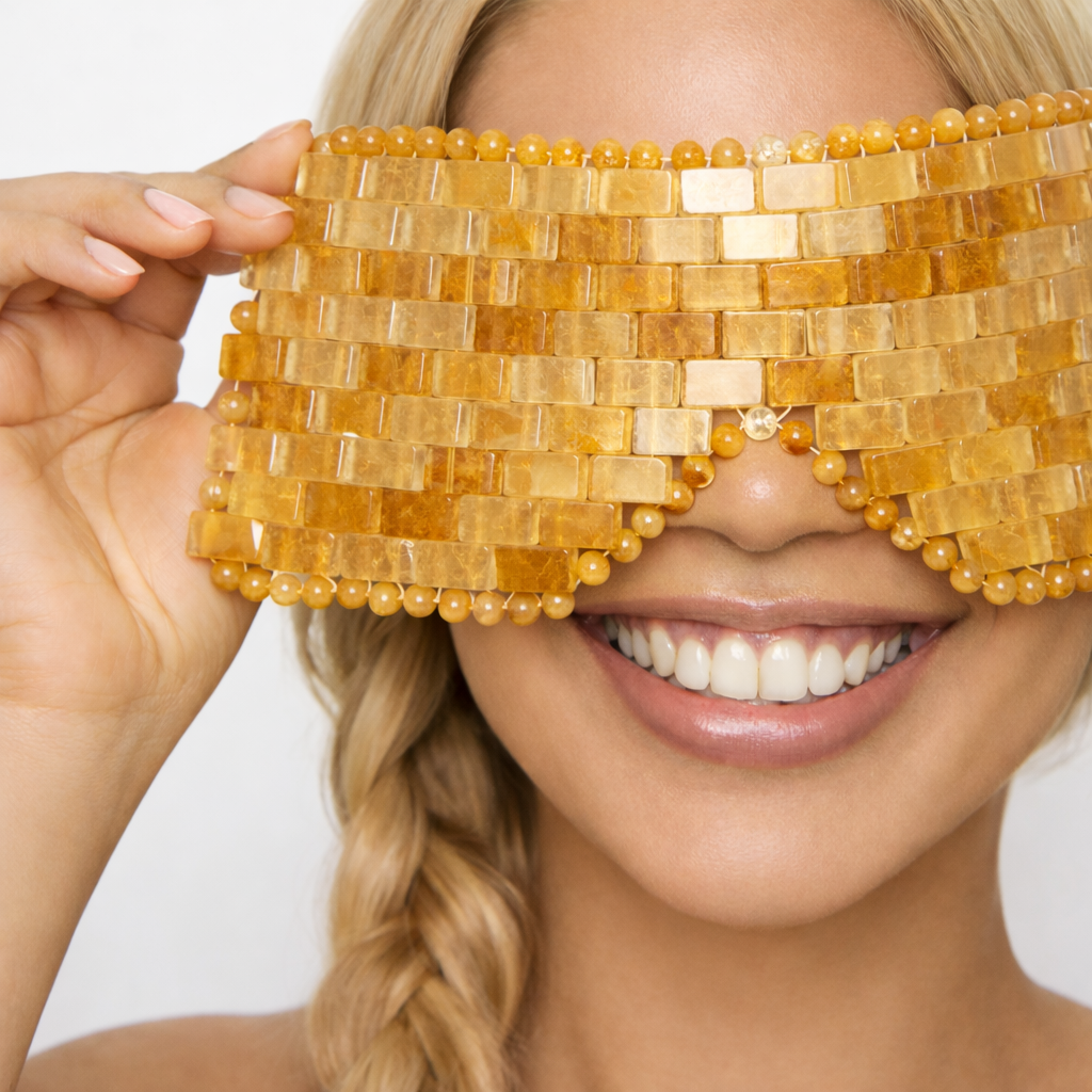 Golden Glow Citrine Eye Mask | Genuine Citrine Crystal Cooling Eye Mask | Spa Self Care Gift | Crystal Eye Pillow | Under Eye Relaxation
