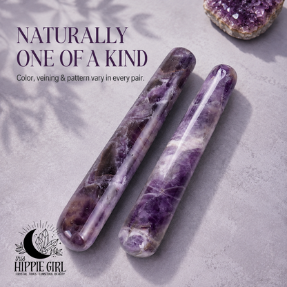 Amethyst Massage Wand Duo, Set of 2 Crystal Facial Massage Tools, Self Care Gift