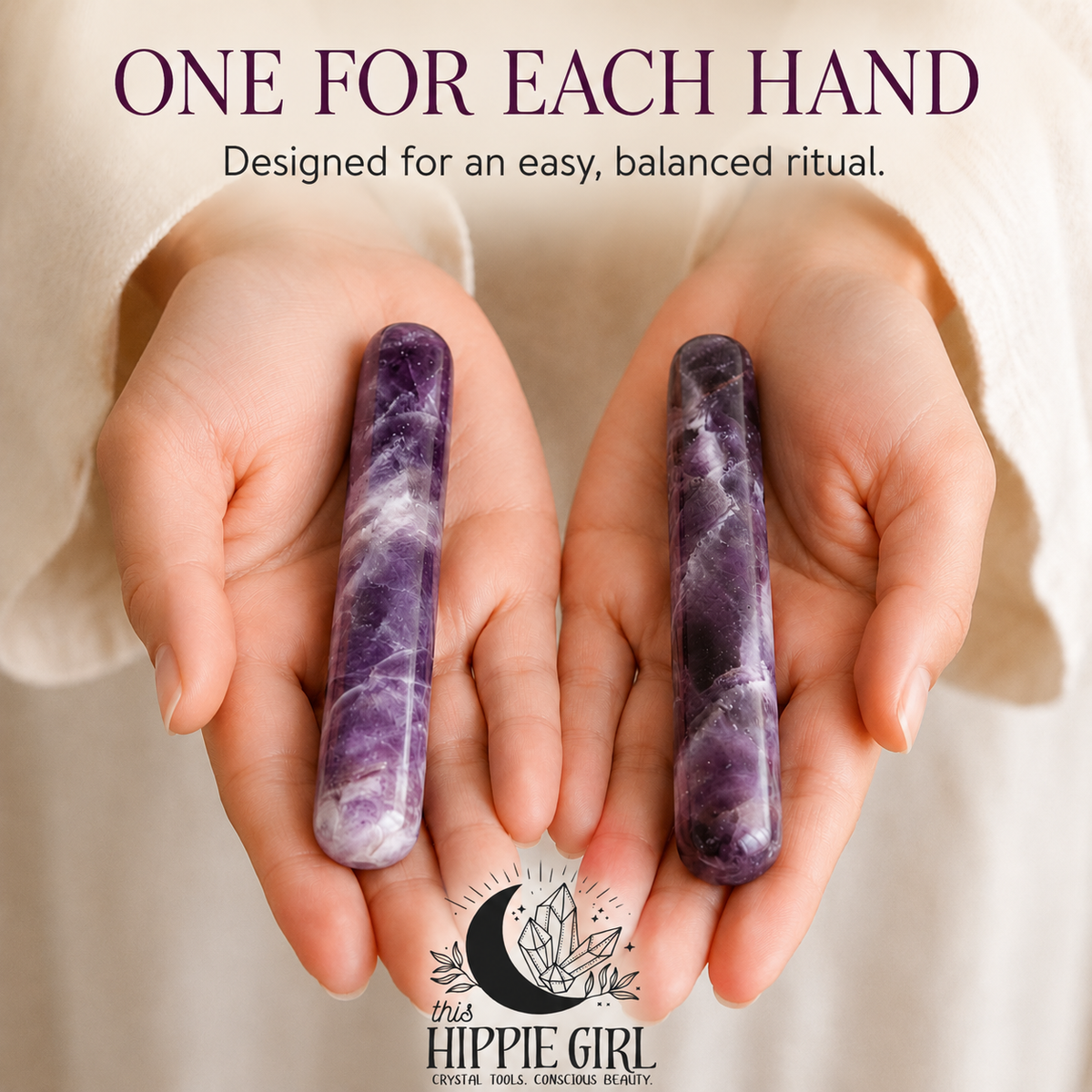 Amethyst Massage Wand Duo, Set of 2 Crystal Facial Massage Tools, Self Care Gift