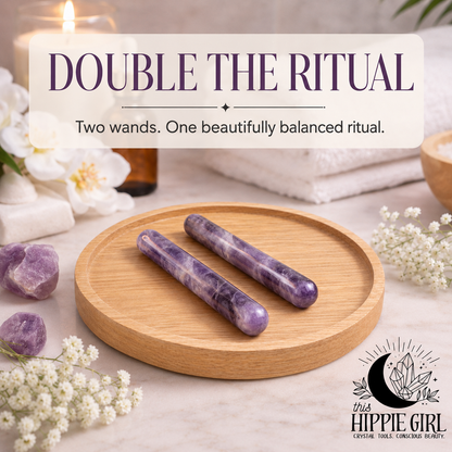 Amethyst Massage Wand Duo, Set of 2 Crystal Facial Massage Tools, Self Care Gift