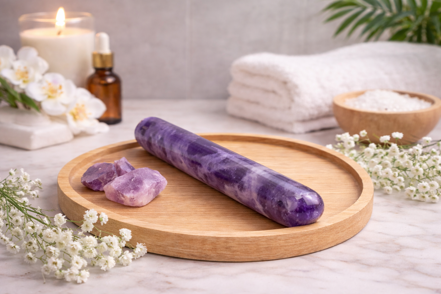 Polished Amethyst Crystal Massage Wand – Natural Gemstone, Relaxation Tool