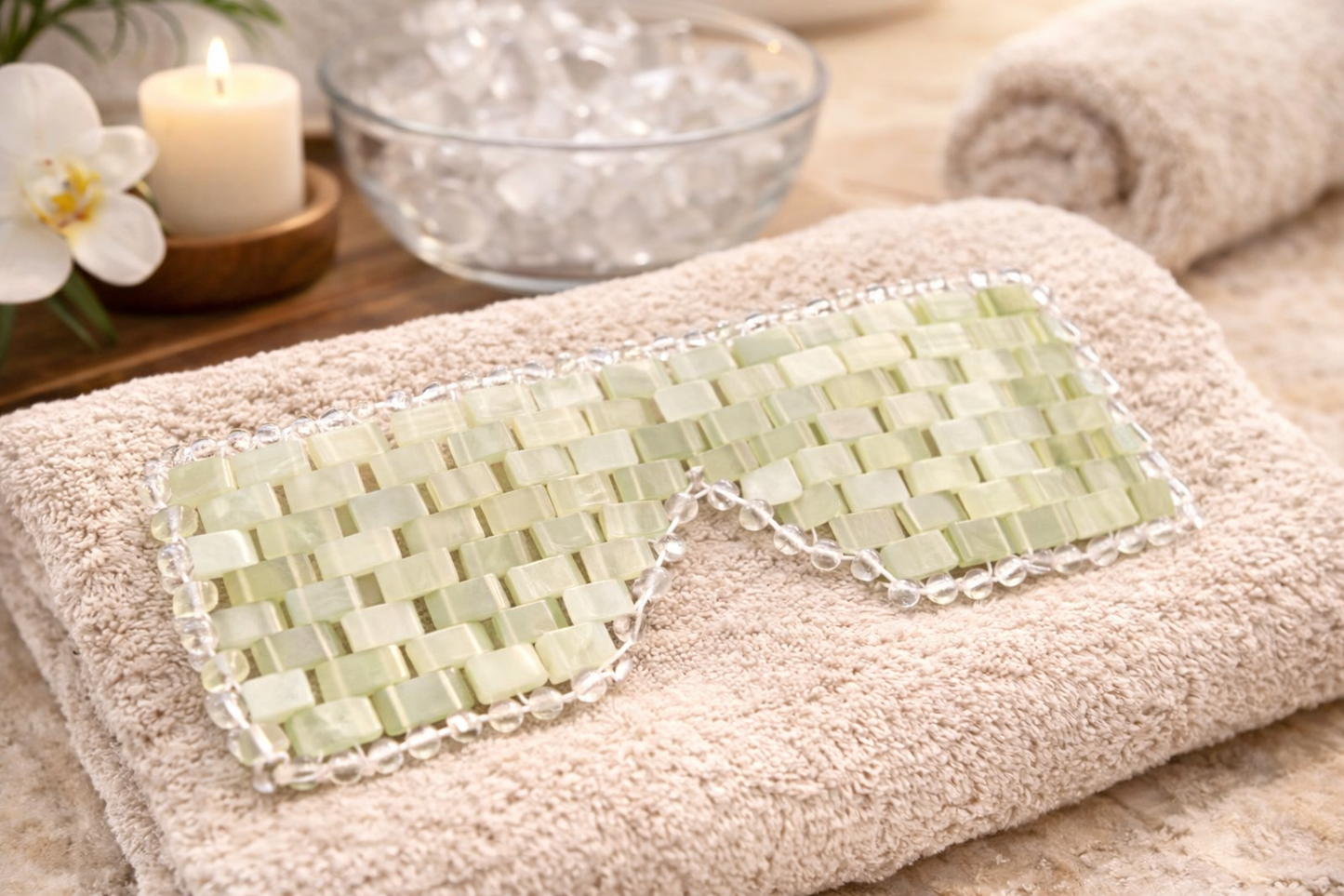 Light Jade Cooling Eye Mask – Puffy Eyes, Dark Circles, Spa Relaxation. Lunar Jade.