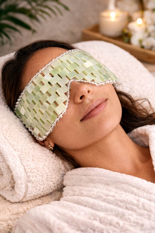 Light Jade Cooling Eye Mask – Puffy Eyes, Dark Circles, Spa Relaxation. Lunar Jade.