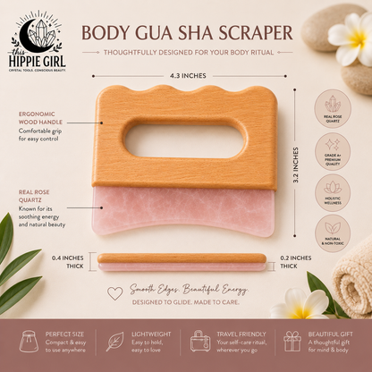 Rose Quartz Body Gua Sha Tool | Crystal Body Sculpting Massage | Lymphatic Drainage Tool | Natural Skincare Ritual | Self Care Gift for Her