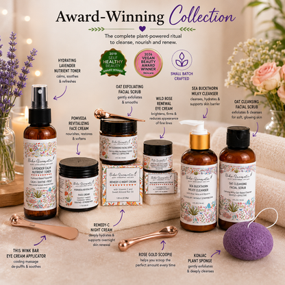 Ultimate Boho Skincare Set - 6 Full size bottles, Konjac Sponge, Eye Cream Applicator and Scoopie