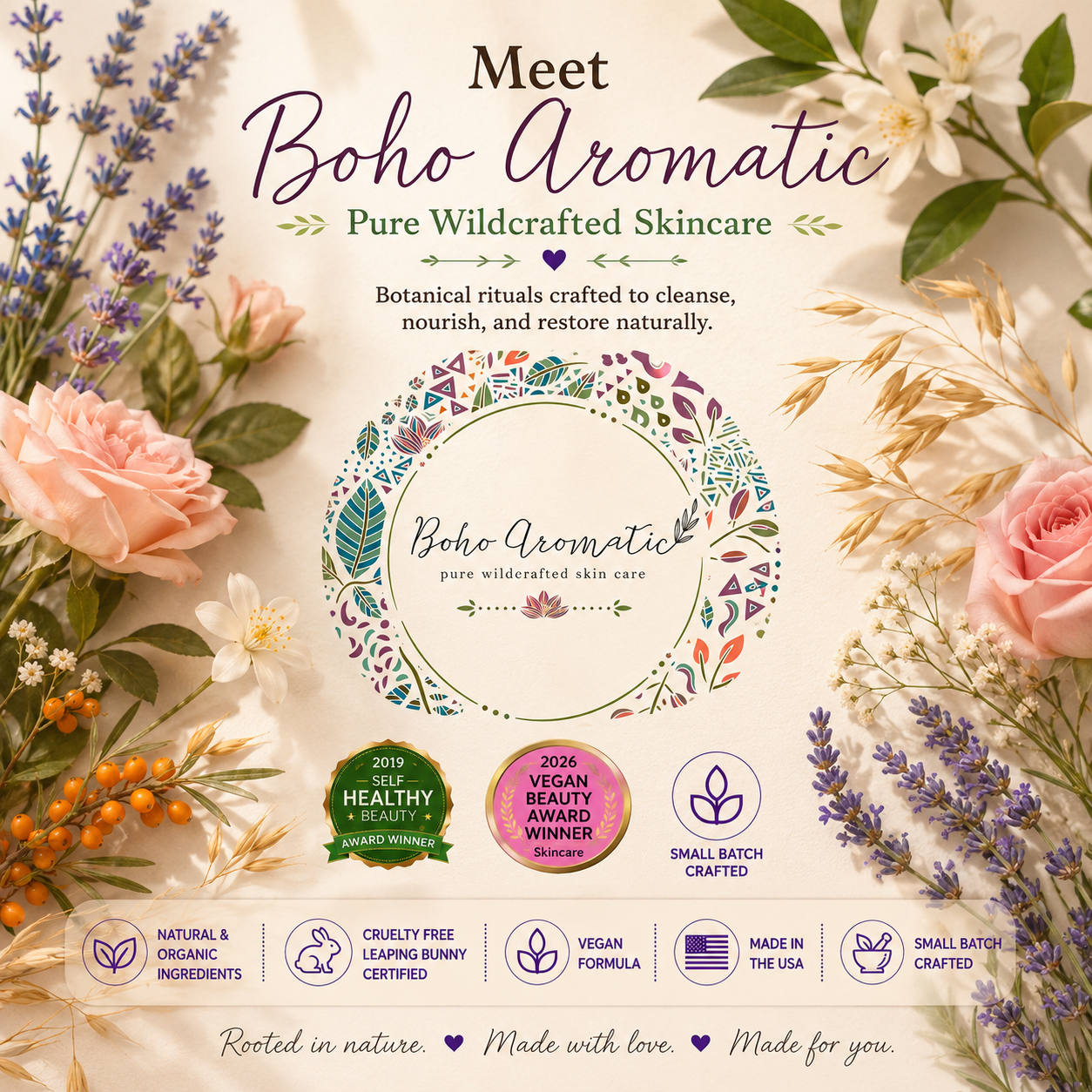 Ultimate Boho Skincare Set - 6 Full size bottles, Konjac Sponge, Eye Cream Applicator and Scoopie