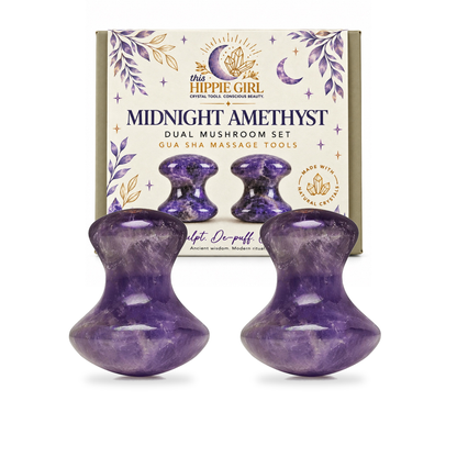 Midnight Amethyst Dual Mushroom Gua Sha Set