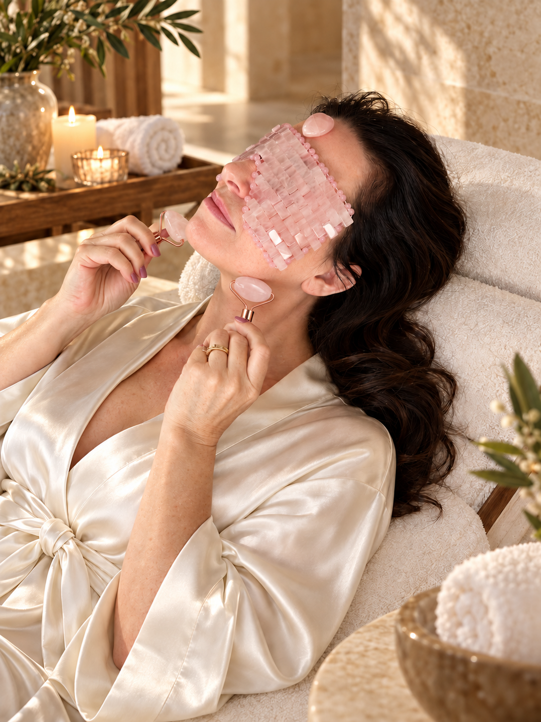 Rose Quartz Gift Set | Eye Mask, Facial Rollers & Chakra Heart
