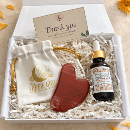 Calendula Glow + Sculpt Ritual Gift Set - Red Jasper Heart Gua Sha and Botanical Oil