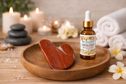 Calendula Glow + Sculpt Ritual Gift Set - Red Jasper Heart Gua Sha and Botanical Oil