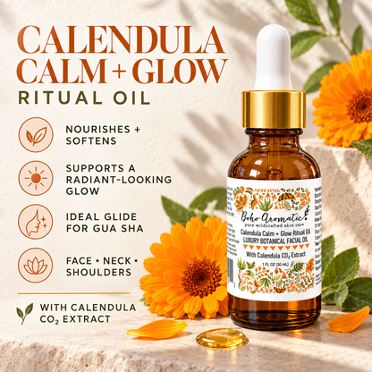 Calendula Glow + Sculpt Ritual Gift Set - Red Jasper Heart Gua Sha and Botanical Oil