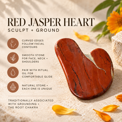 Calendula Glow + Sculpt Ritual Gift Set - Red Jasper Heart Gua Sha and Botanical Oil