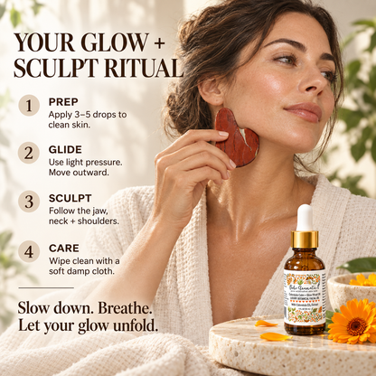 Calendula Glow + Sculpt Ritual Gift Set - Red Jasper Heart Gua Sha and Botanical Oil