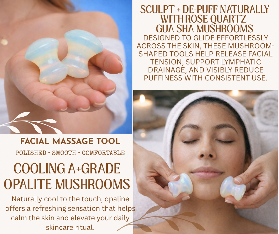 OPALITE GUA SHA MUSHROOMS  - Crystal Energy for Face + Body