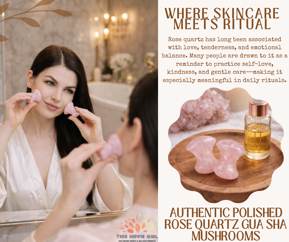 ROSE QUARTZ GUA SHA MUSHROOMS - Crystal Energy for Face + Body