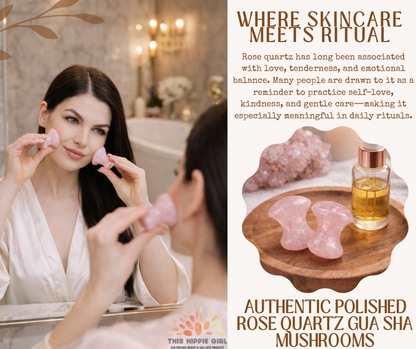 ROSE QUARTZ GUA SHA MUSHROOMS - Crystal Energy for Face + Body