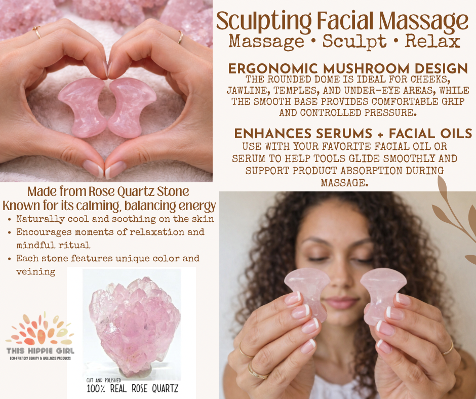 ROSE QUARTZ GUA SHA MUSHROOMS - Crystal Energy for Face + Body