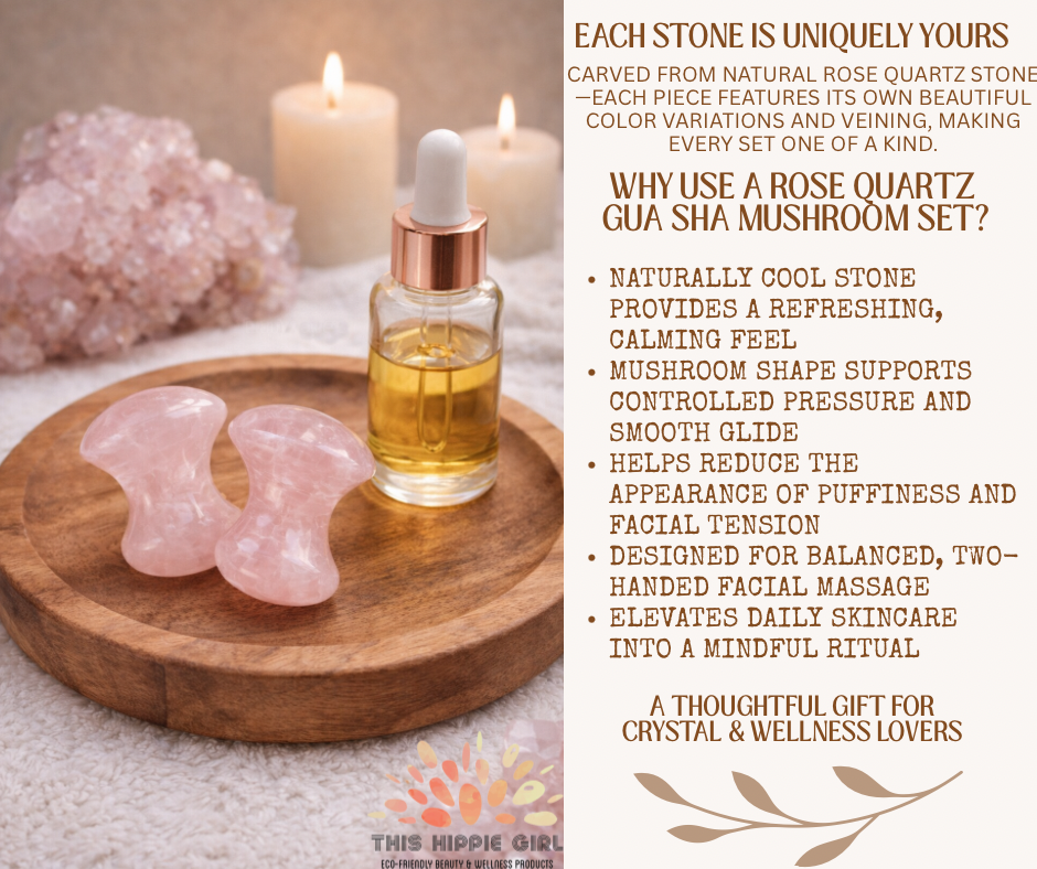 ROSE QUARTZ GUA SHA MUSHROOMS - Crystal Energy for Face + Body