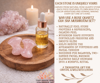 ROSE QUARTZ GUA SHA MUSHROOMS - Crystal Energy for Face + Body