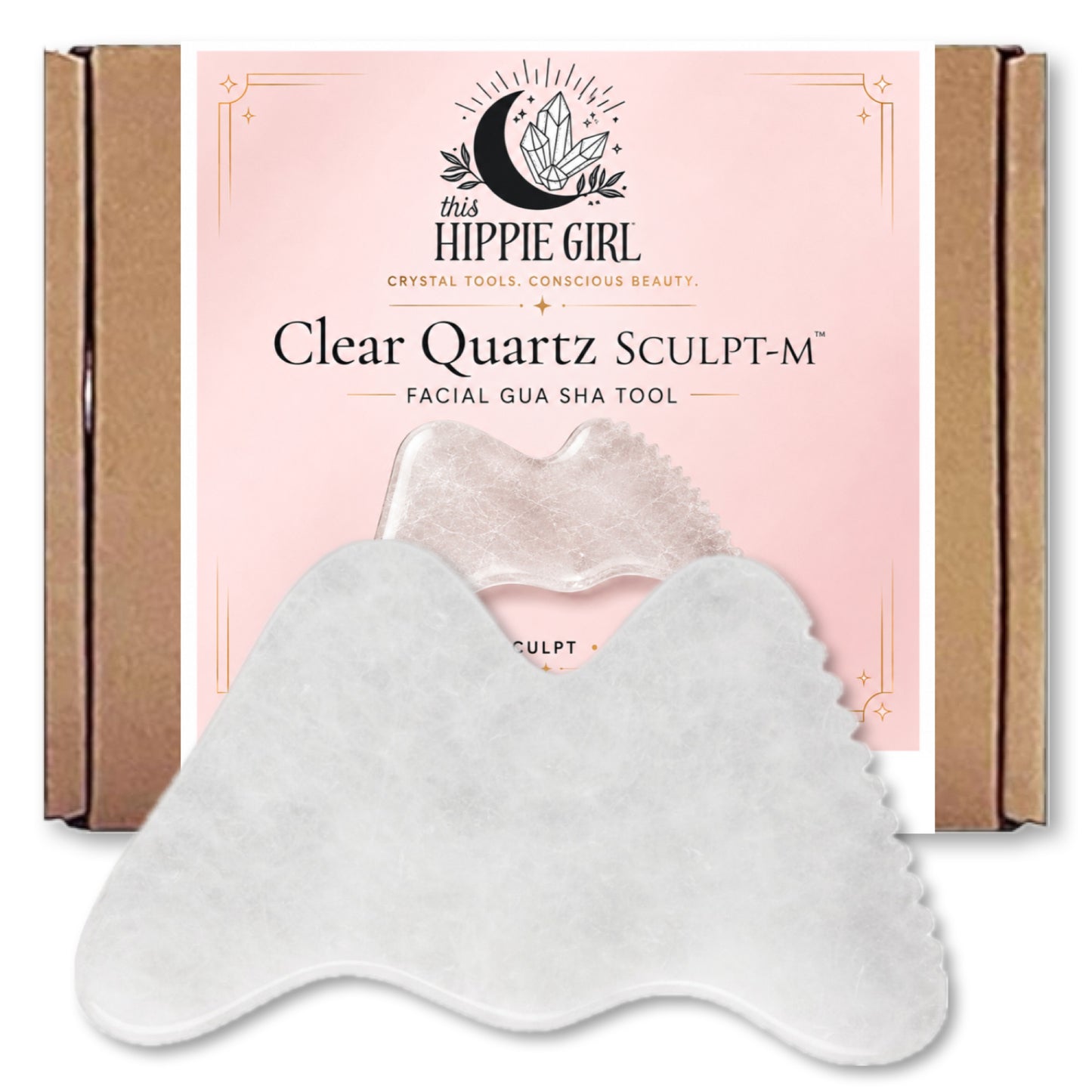 Clear Quartz Gua Sha Tool – M-Shape Facial Sculpting | Luxury Face Tool