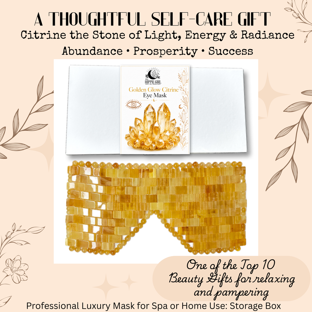 Golden Glow Citrine Eye Mask | Genuine Citrine Crystal Cooling Eye Mask | Spa Self Care Gift | Crystal Eye Pillow | Under Eye Relaxation