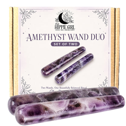 Amethyst Massage Wand Duo, Set of 2 Crystal Facial Massage Tools, Self Care Gift