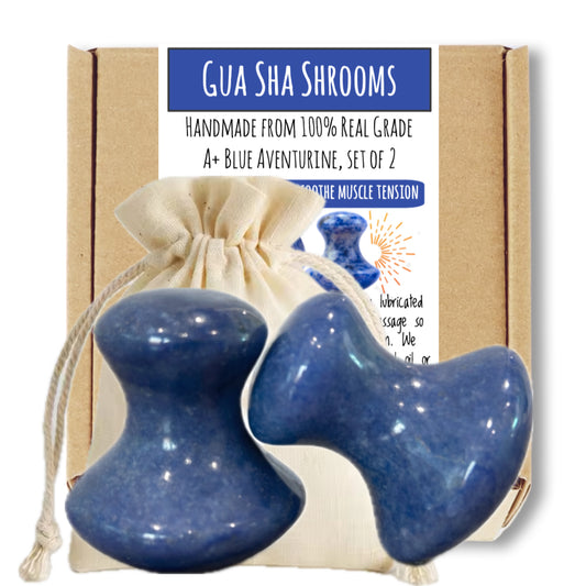 Blue Aventurine Gua Sha Mushroom Set, Facial Sculpting, Lymphatic Drainage