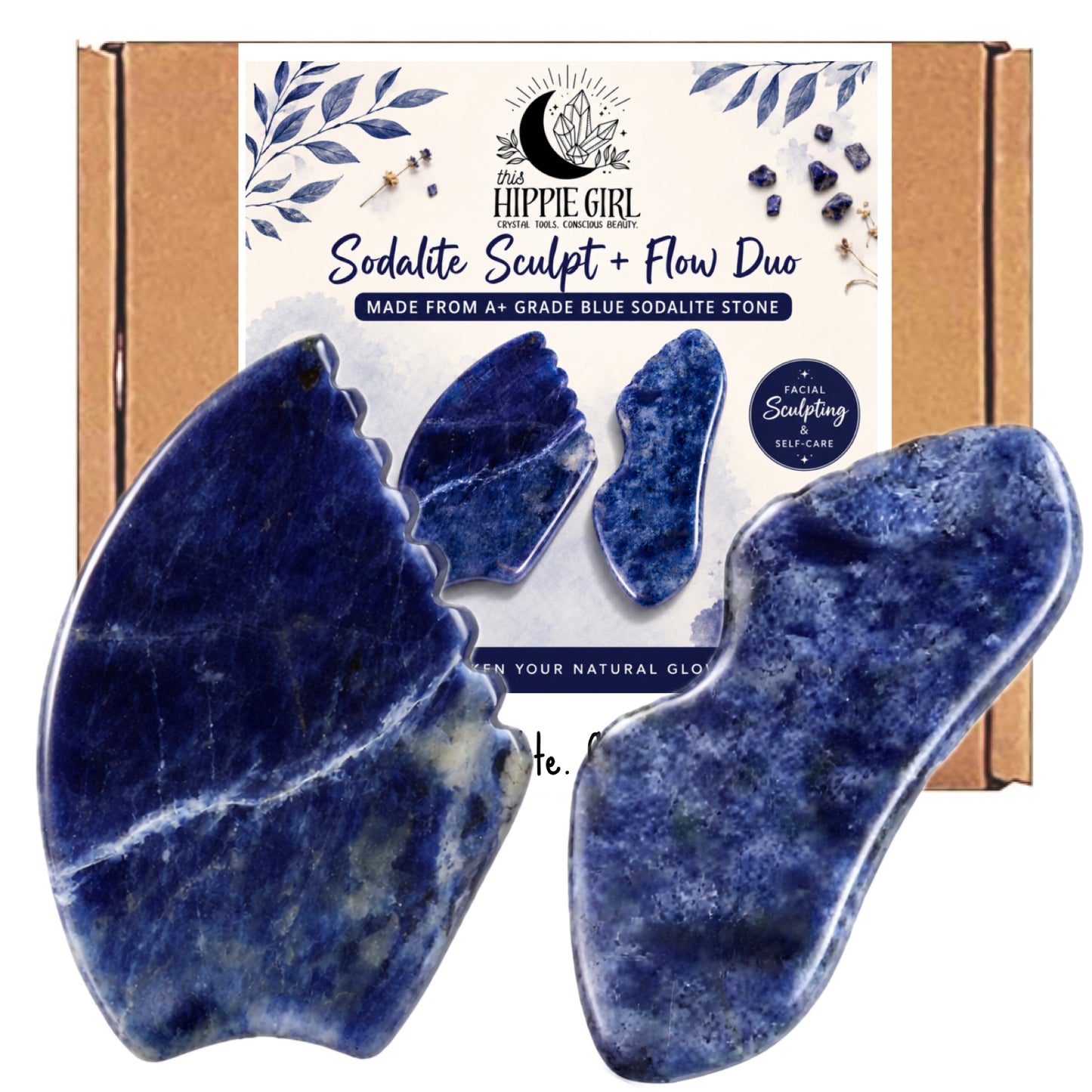Blue Sodalite Stone Gua Sha Set – Facial Sculpting & Lymphatic Drainage