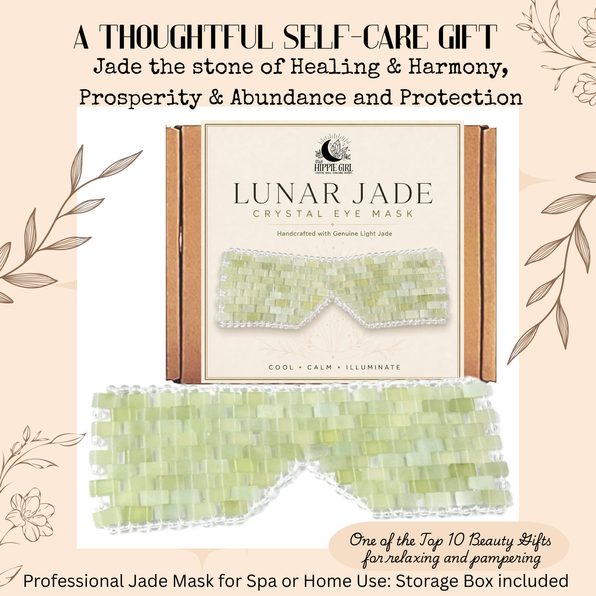 Light Jade Cooling Eye Mask – Puffy Eyes, Dark Circles, Spa Relaxation. Lunar Jade.