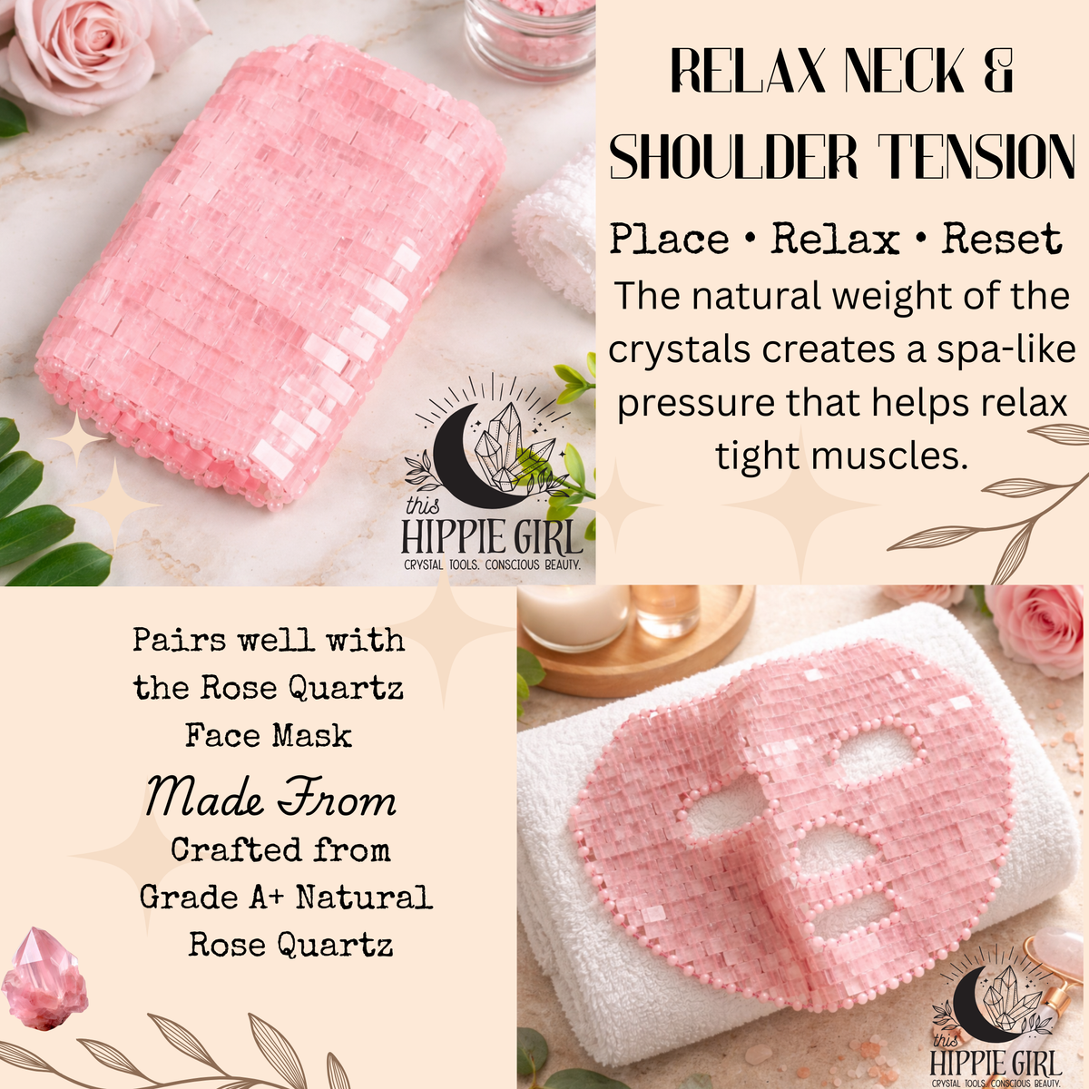 Blush Rose Ritual™ Rose Quartz Chest & Neck Mask | Crystal Décolleté Mask | Cooling Crystal Therapy | Self Care Ritual | This Hippie Girl