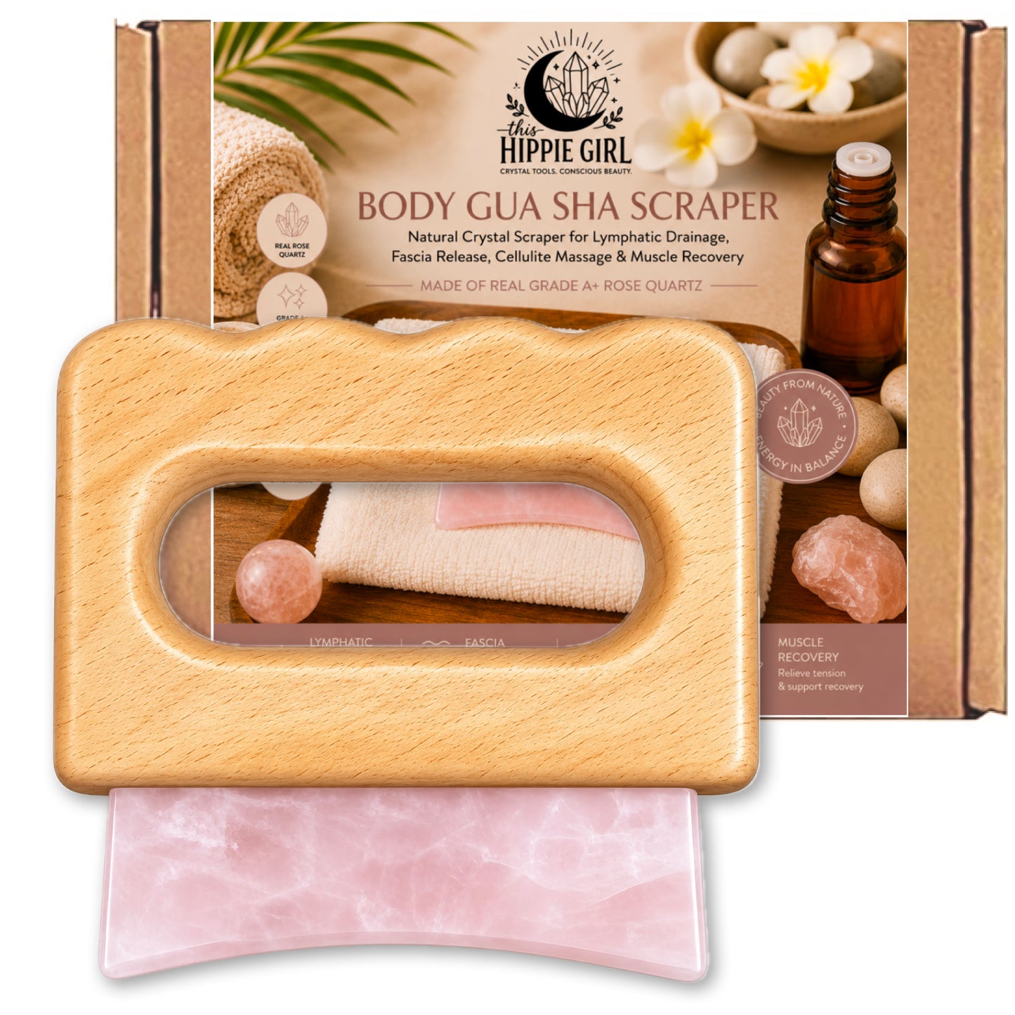 Rose Quartz Body Gua Sha Tool | Crystal Body Sculpting Massage | Lymphatic Drainage Tool | Natural Skincare Ritual | Self Care Gift for Her