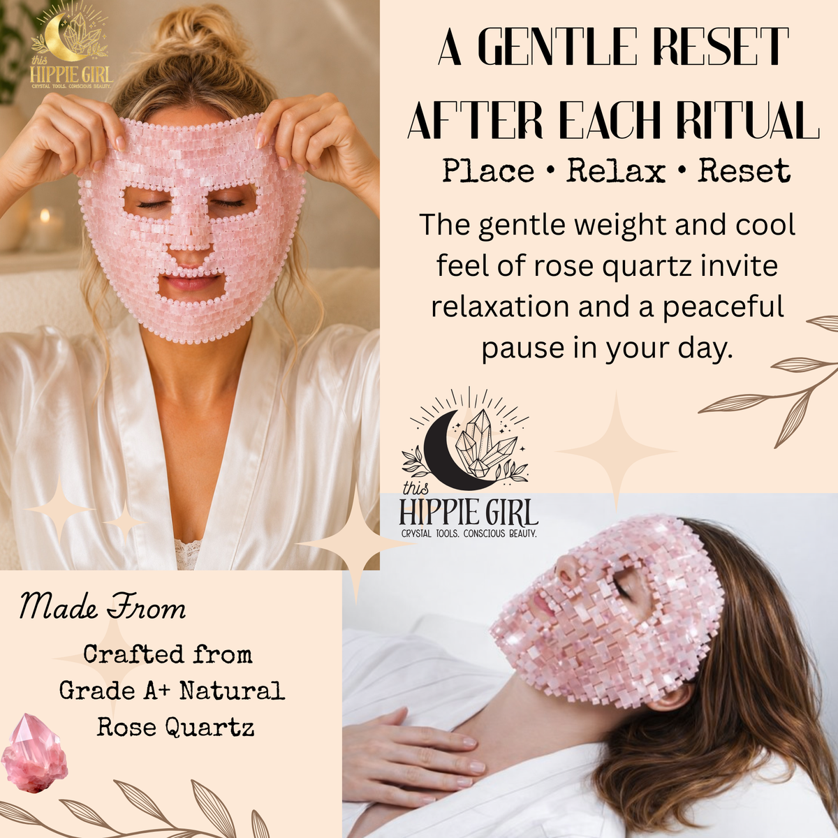 Rose Quartz Crystal Face Mask – Handcrafted Cooling Spa Skincare Ritual