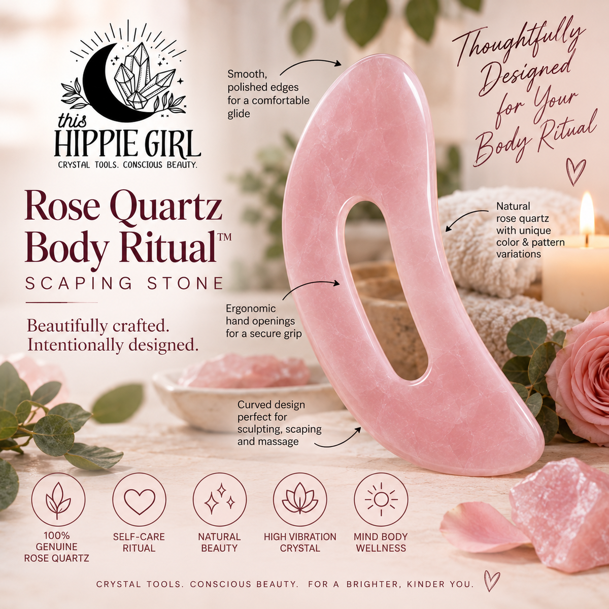 Rose Quartz Body Gua Sha Scraping Stone | This Hippie Girl