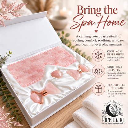 Rose Quartz Gift Set | Eye Mask, Facial Rollers & Chakra Heart