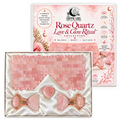 Rose Quartz Gift Set | Eye Mask, Facial Rollers & Chakra Heart