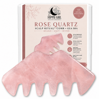 Rose Quartz Scalp Ritual™ Comb + Gua Sha – 2-in-1 Crystal Scalp Massager & Facial Gua Sha Tool for Scalp Massage, Facial Sculpting, Self-Care & Skincare Rituals