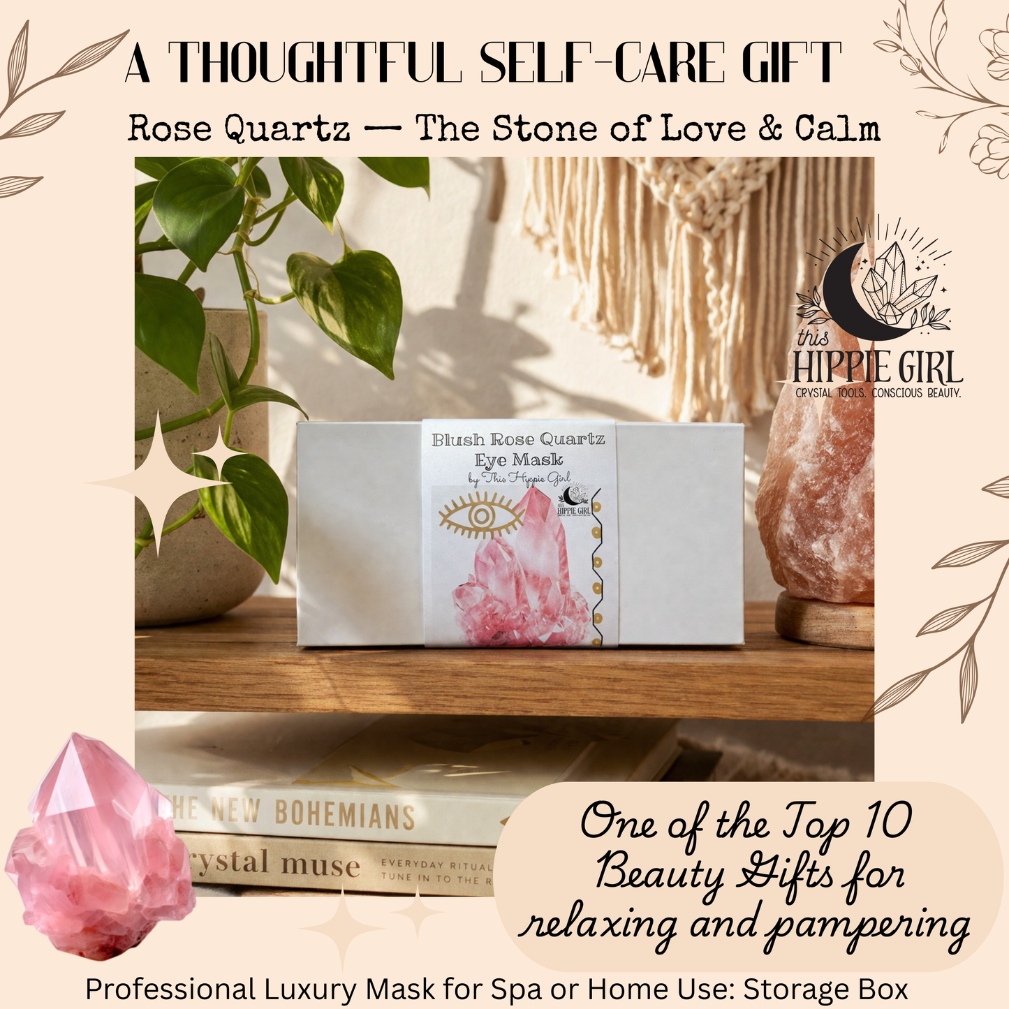 BLUSH ROSE QUARTZ EYE MASK | Cooling Spa Ritual for Eyes, Made of Real Rose Quartz
