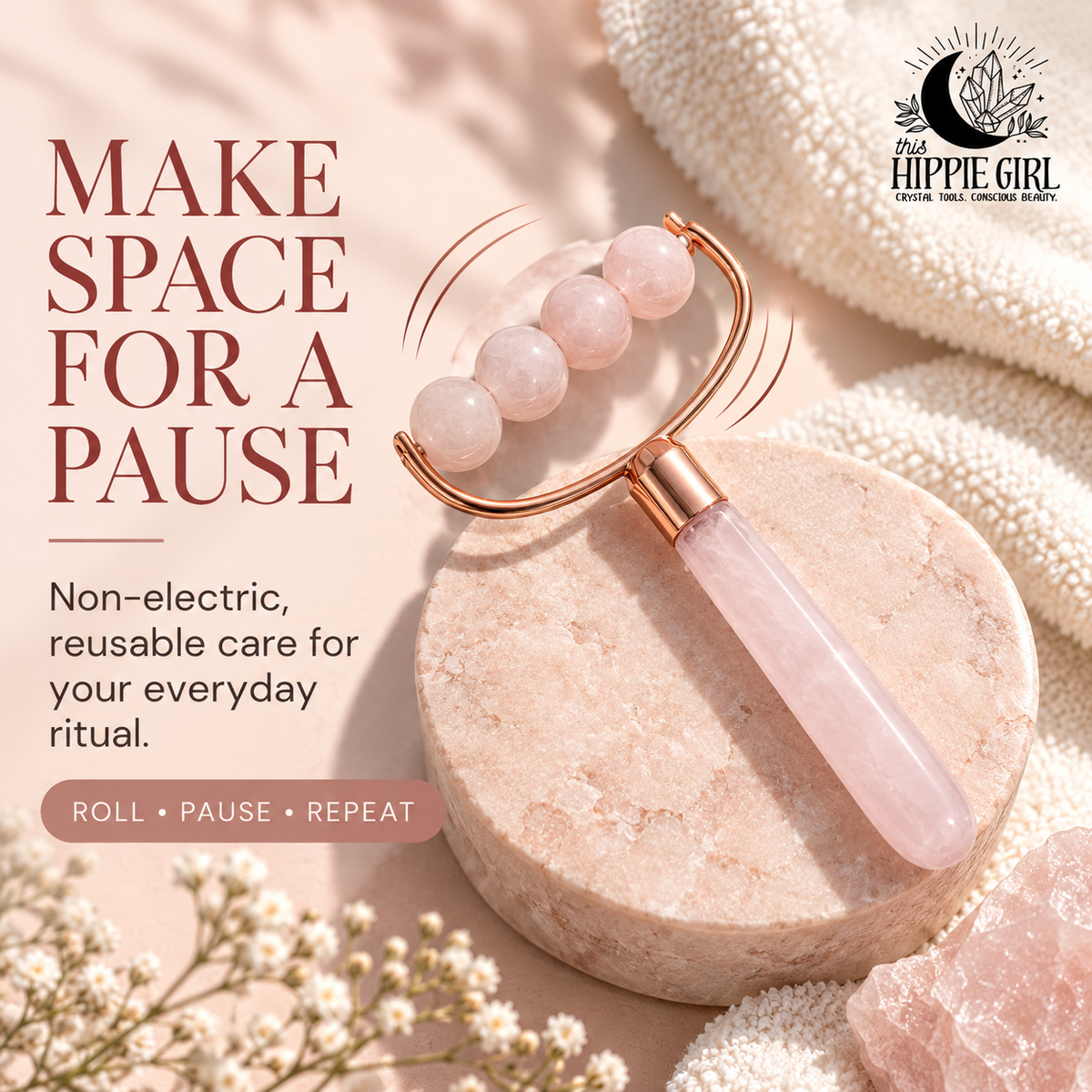 Rose Quartz Body Release Ritual™ 4-Bead Roller