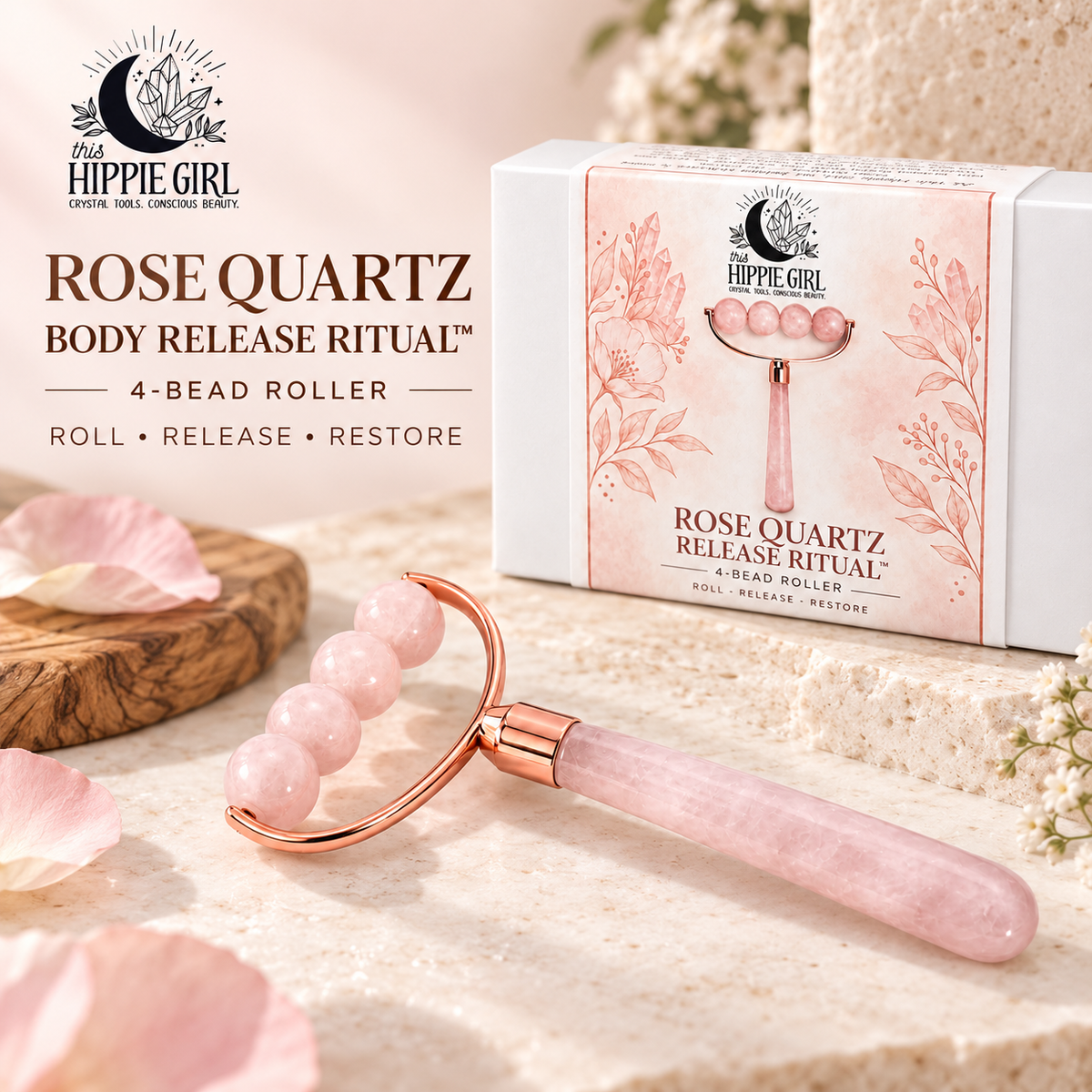 Rose Quartz Body Release Ritual™ 4-Bead Roller